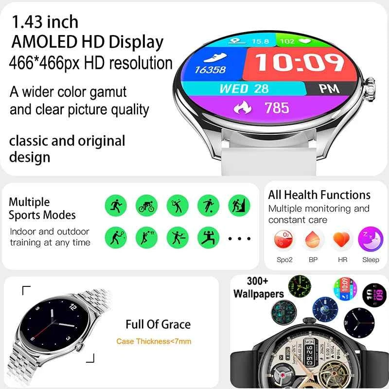 New Ultra Thin SmartWatch Men AMOLED 3D Screen Always Show Time Sports Fitness Waterproof Heart Rate Bluetooth Call Smartwatches