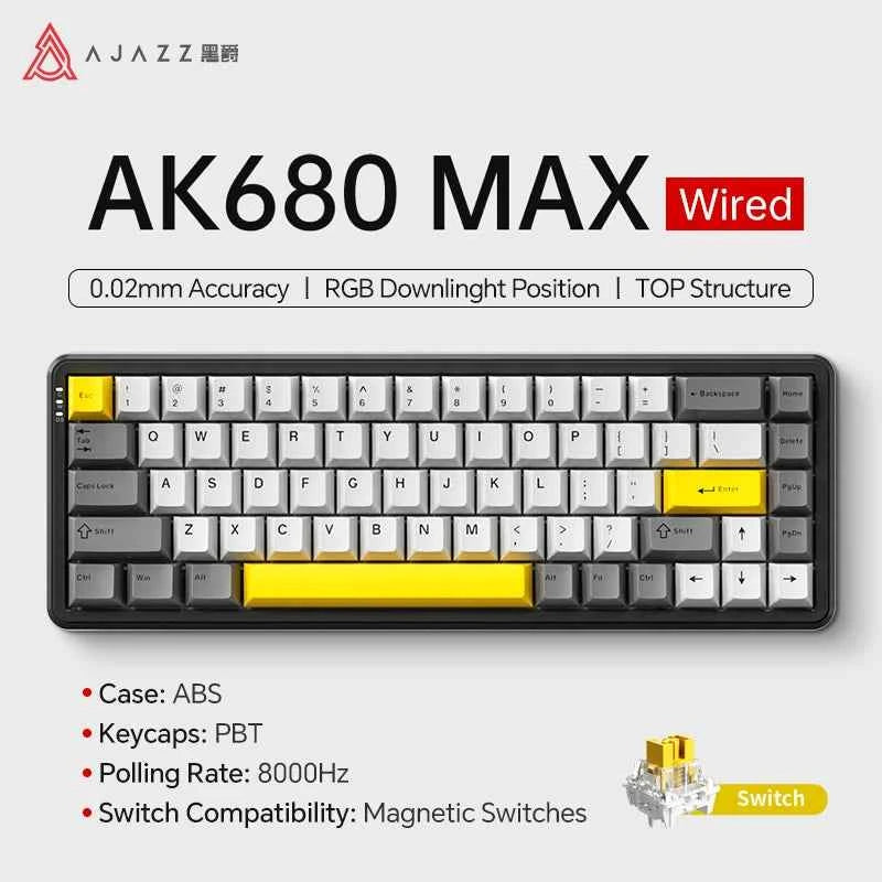 AJAZZ AK680 MAX Magnetic Switch Mechanical Keyboard 60% Rapid Trigger 0.01mm 8K/1K Return 68 keys Gaming Keybaord