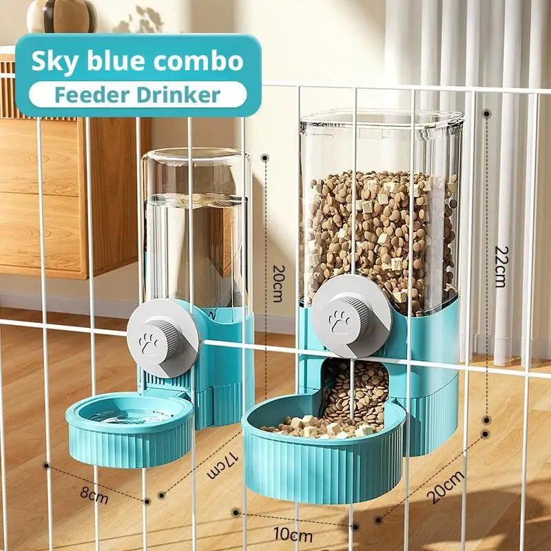 Automatic Cat Feeder Hanging Cage Small Pet Food Bowl Water Bottle Dispenser 1.2L Auto Gravity Pet Feeder & 520ml Waterer