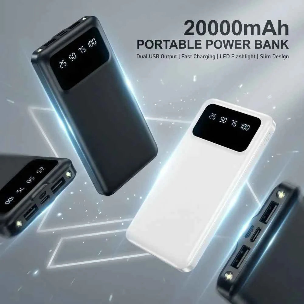 Travel Outdoor Must-have 20000mAh Large Capacity Power Bank, 5V 2.1A Stable Current Portable USB External Battery Charger with LED Digital Remaining Power Screen, Dual USB Output Dual Type-C Micro Input Interface, Premium Saf