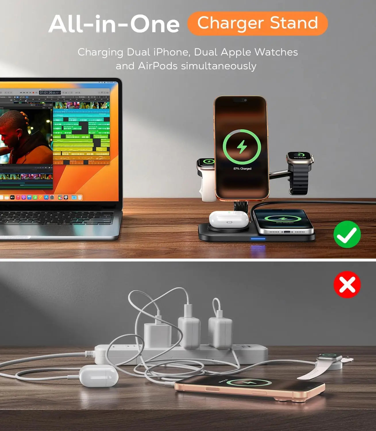 5-in-1 Magnetic Charging Station for iPhone, Apple Watch & AirPods, Fast Wireless Charger with 45W Adapter