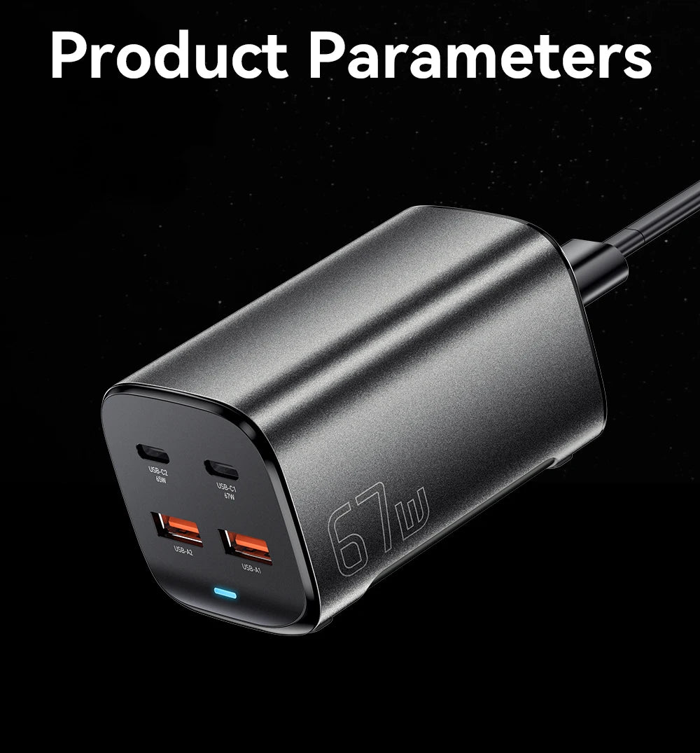 Essager 67W USB C GaN Charger Desktop Quick Charge 4.0 QC 3.0 PD Type C Fast Charging For MacBook Samsung POPC iPhone 15 Laptop
