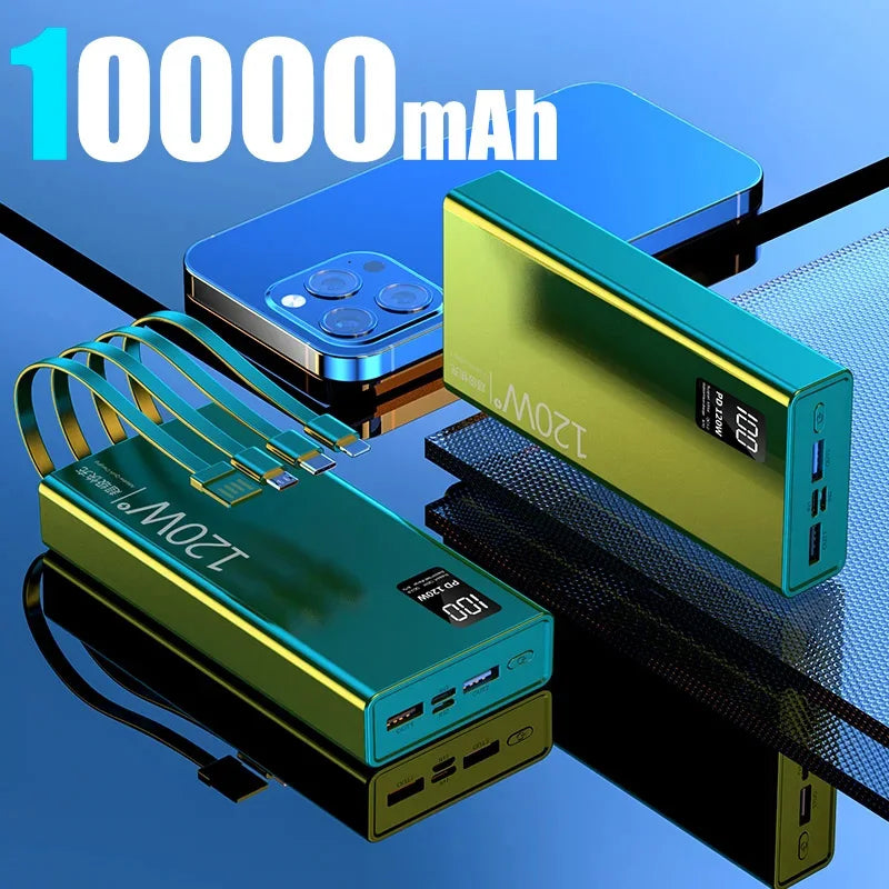 50000mah Power Bank 120W Fast Charging Built-in Cable External Large Battery Portable Charger For iPhone Samsung Xiaomi