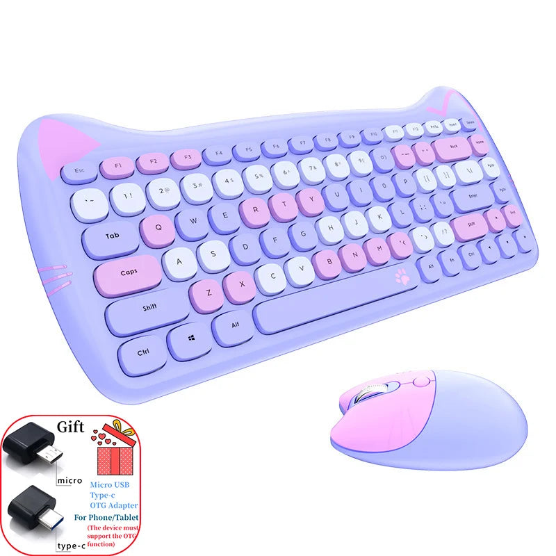 MOFII Kawaii Cat 2.4G Wireless Keyboard and Mouse Set Cute Lipstick Punk Keyboards and Mice Combos for Laptop PC Home Office - WinSupport Tech