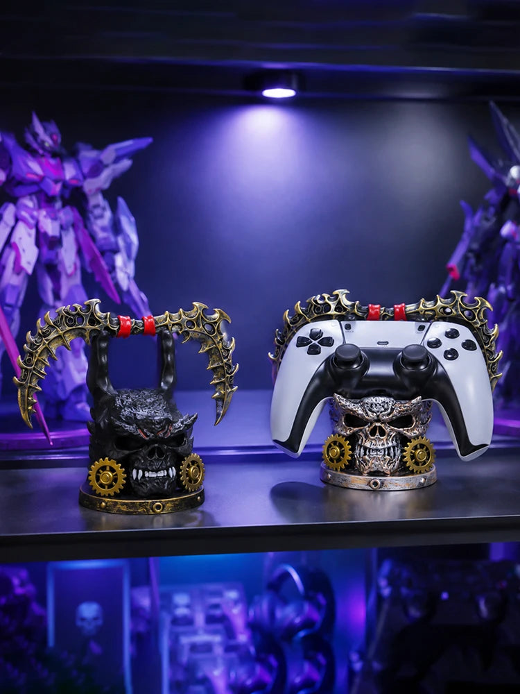 Gothic Skull Game Controller Stand Steampunk Resin Gamepad Holder Halloween Desktop Ornament Gaming Room Decor Gift for Gamers