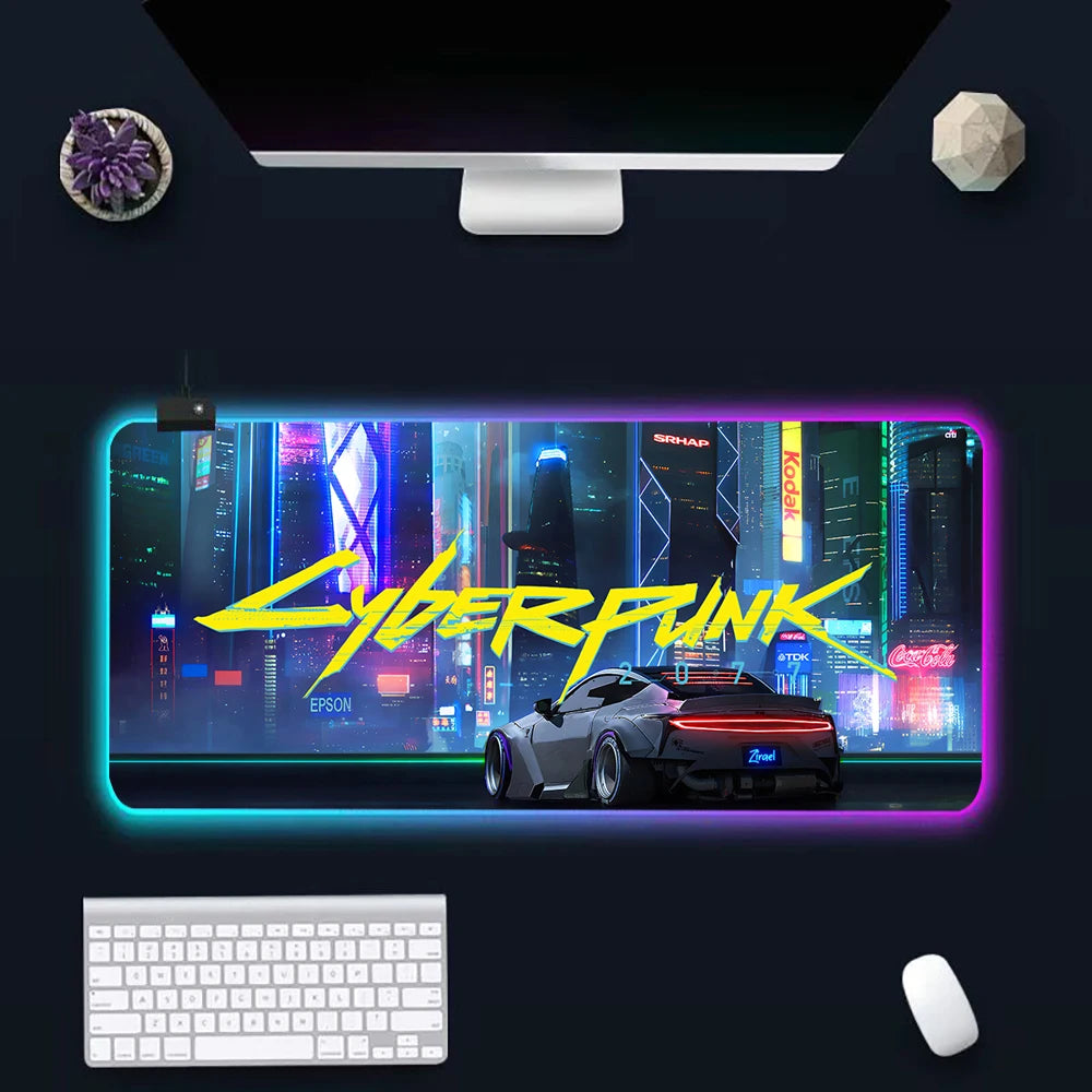 Hot Cyberpunk Sci-Fi Games RGB Pc Gamer Keyboard Mouse Pad Mousepad LED Glowing Mouse Mats Rubber Gaming Computer Mausepad