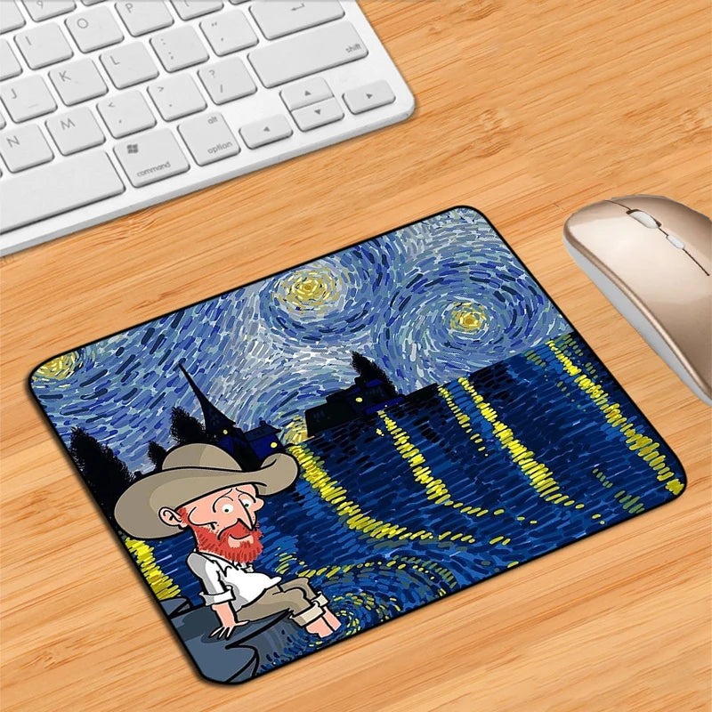 Van Gogh Illustration Anime Mouse Pad Kawaii Pc Accessories Gaming Laptops Mousepad Gamer Deskmat Desk Protector Keyboard Mat