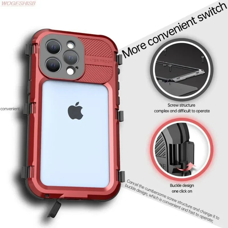 Heavy Duty Aluminum Metal IP68 Waterproof Case For iPhone 14 Plus 15 Pro Max Diving Swim Military Shockproof Magnetic Cover