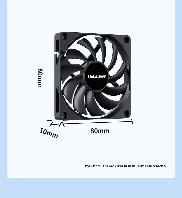 TEUCER UT-8010 Slim 80MM PC Case Fan 800-3000RPM Intelligent Temperature Control 8CM Thickness 10mm Black Cooling Fan