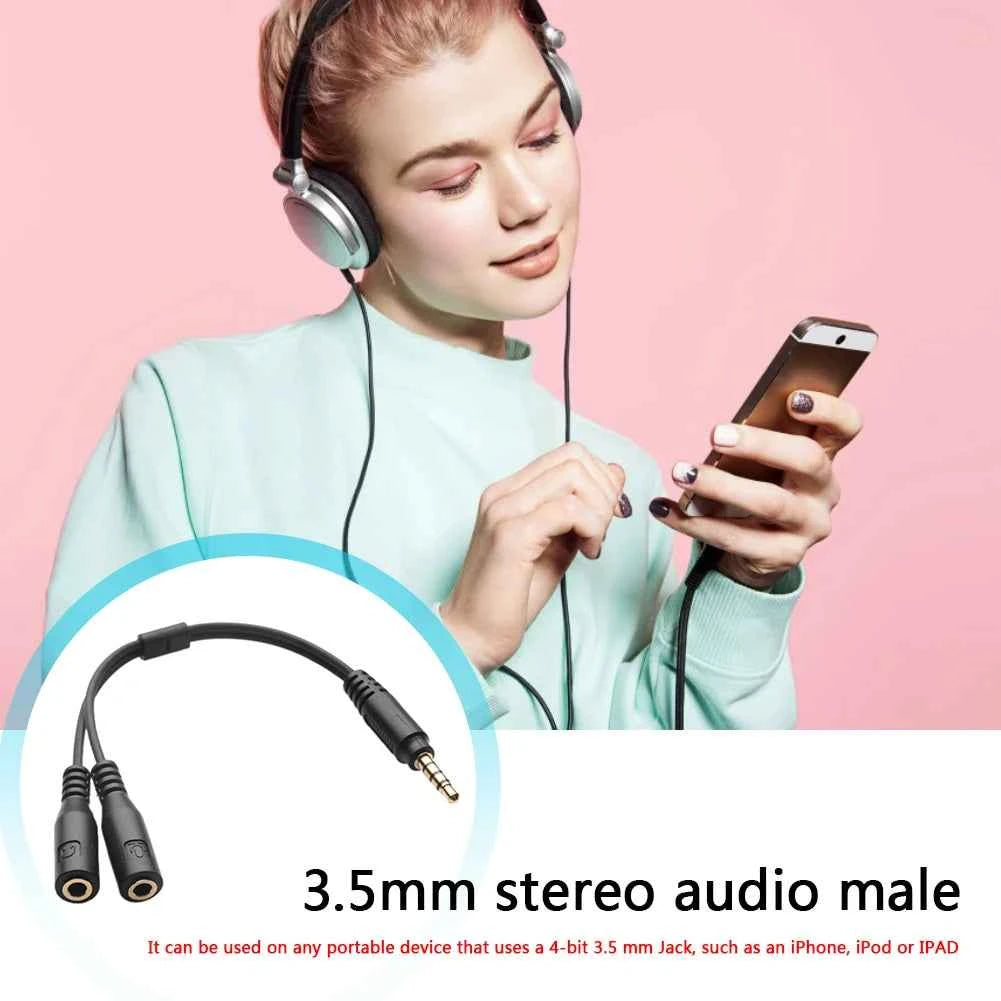3.5mm Audio Studio Adapter Cable 1 TRRS to 2 TRS Mic Headset Y Splitter Cord for Outdoor Traveling Accessaries Supplies Parts