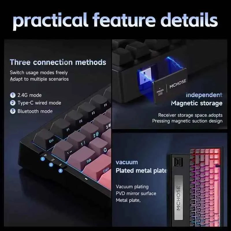MCHOSE G75 Pro Gaming Mechanical Keyboard Tri-Mode Wireless Hot Swappable RGB Backlit Customized 75% Layout Pc Gamer Accessories