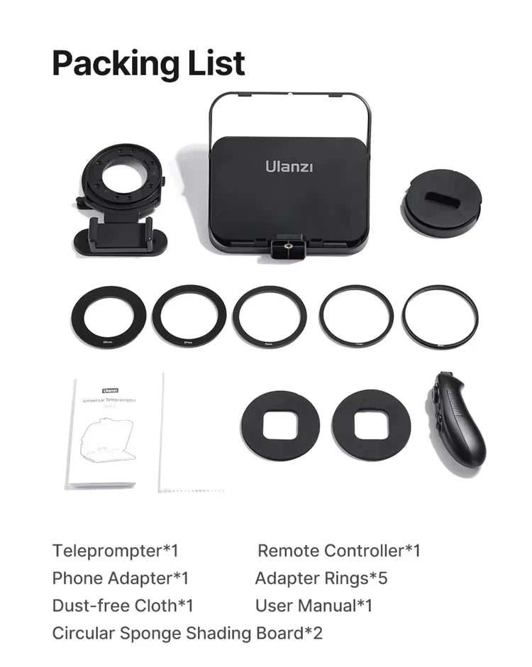 Ulanzi RT02 Teleprompter Portable Mini Collapsible Prompter for Tablets DSLR Laptop Camera Phone Live Streaming Video Recording