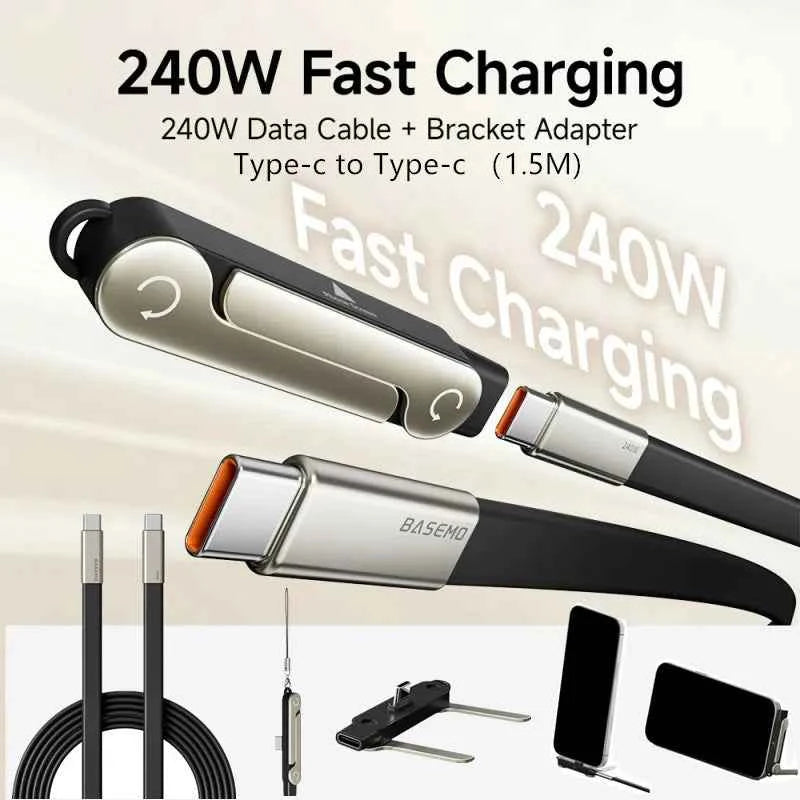 240W PD Type C Fast Charging Cable Foldable Bracket 2-in-1 Data Cable Phone Stand Charge Wire For iPhone Macbook Xiaomi Samsung