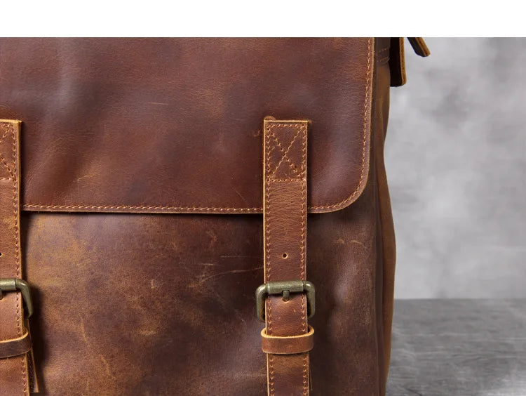 Vintage Crazy Horse Genuine Leather Backpack Men Bagpack Cowhide Hiking Backpack 17