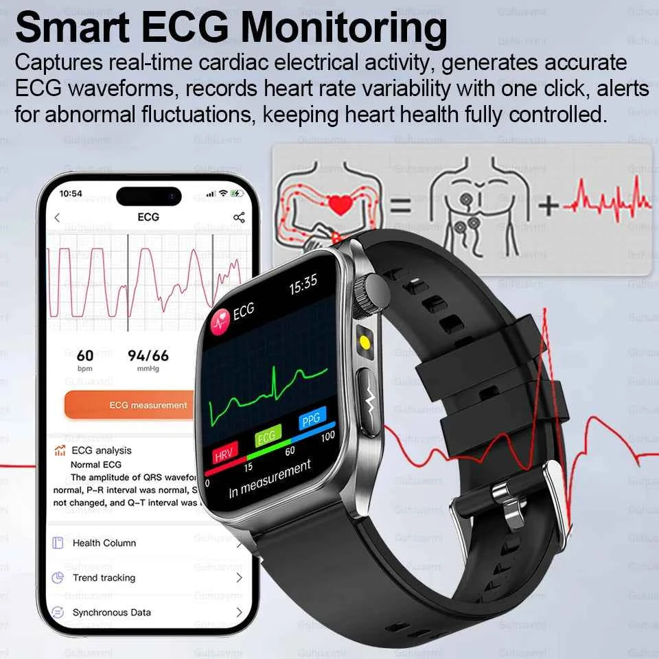 New Laser Treatment Three High Smart Watch Men ECG Heart Rate Uric Acid Health Tracker 1.95 inches Sapphire Glass SmartBracelet