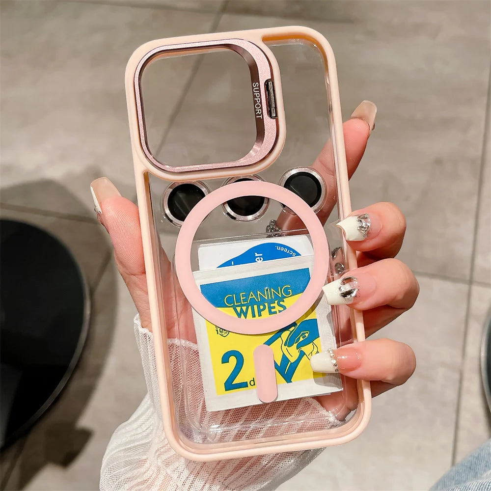 Luxury Magnetic Stand Glass Lens Protection Phone Case For iPhone 17 16 15 14 12 11 Pro Max Plus Magsafe Shockproof cover