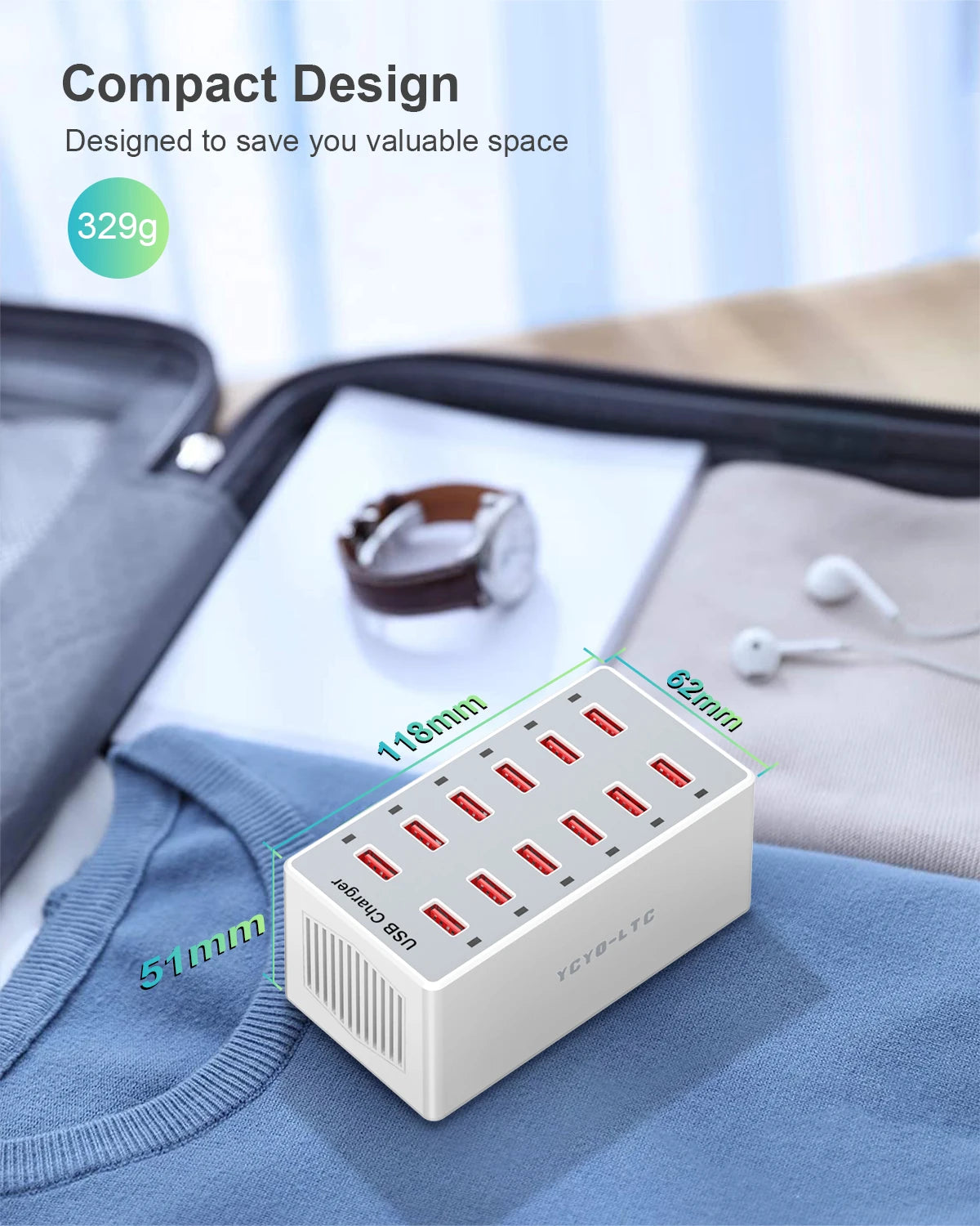 12 Port USB Charging Station 60W Smart Fast Charger US Plug Multi Port Desktop USB Charger for iPhone Samsung Android Phone Tablet