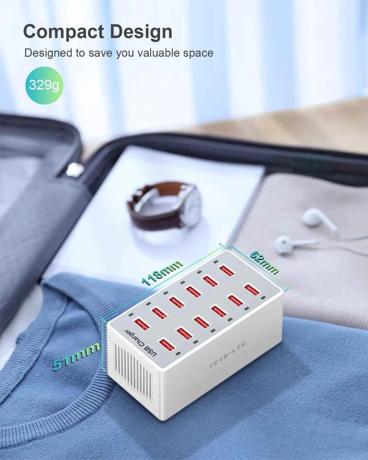12 Port USB Charging Station 60W Smart Fast Charger US Plug Multi Port Desktop USB Charger for iPhone Samsung Android Phone Tablet