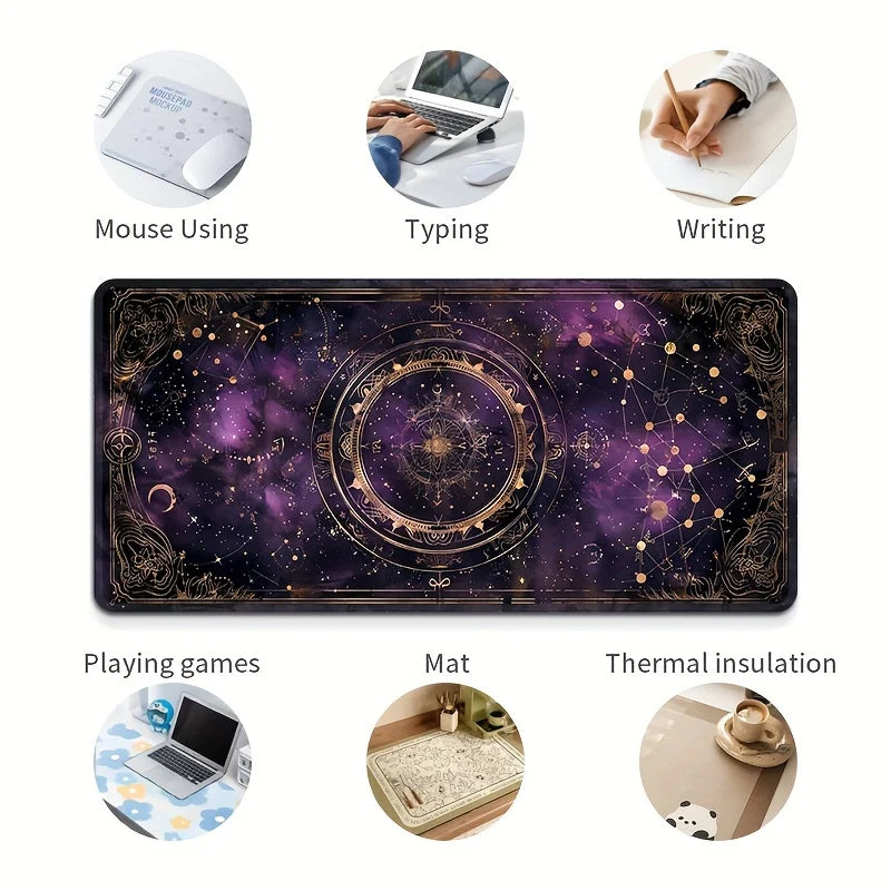 Charming Oversized Purple Card Moon and Stars Gaming Mouse Pads, Anti-slip Durable Table Pad, Suitable for Gamers and Office Use