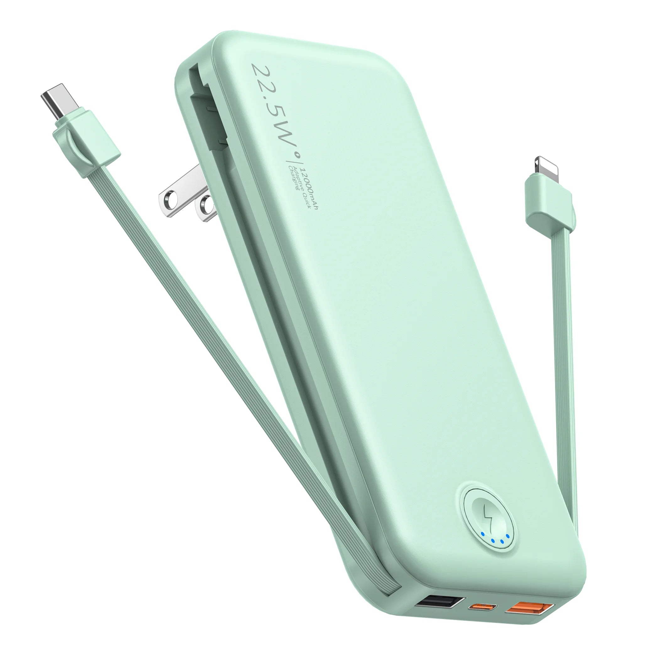 Portable Charger for iPhone Built in Cables and Wall Plug,12000mAh Slim Fast Charging USB C Power Bank,Travel Essential