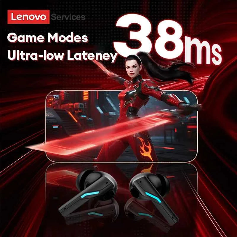 Lenovo Gaming Headset Bluetooth 6.0 Wireless Earphones Low Latency Noise Reduction Esports Headphone Waterproof 24H Battery Life