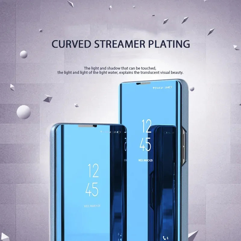 Smart Clear View Mirror Flip Case For Samsung Galaxy A16 A26 A36 A56 A55 A35 A15 A54 S22 S23 FE S24 Ultra Plus S25 Edge PU Cover