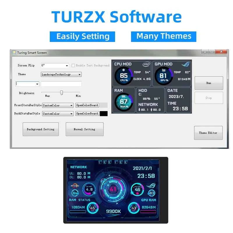3.5 Inch Type-C Secondary Screen for Computer CPU RAM GPU HDD Monitor 320*480 IPS LCD ISB Display TURZX Software NO AIDA64