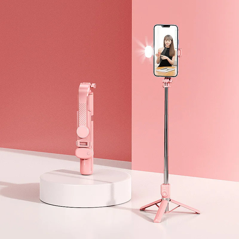 Extendable 1M Bluetooth Selfie Stick with Fill Light and Tripod Stand for Handheld Tk Live Desk Mount