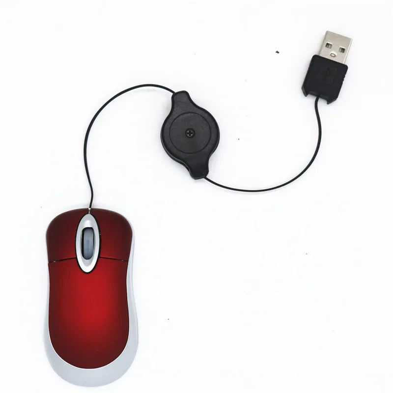 Mini Portable Wired Retractable Mouse Computer Mause Small Hand USB Optical 1000 DPI Office Mice for PC Laptop Notebook for Kids