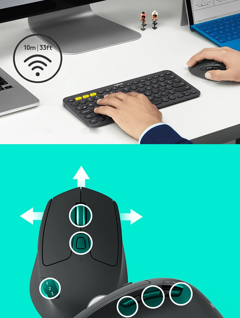Logitech M720 Wireless Bluetooth Mouse Union Dual Mode Multi-device Office Efficient Comfortable Feel Notebook