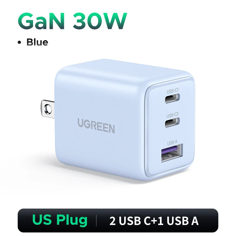 【US Plug】UGREEN 30W GaN Charger Mini PD 3.0 USB C Phone Charger For iPhone 17 16 15 Pro Max Samsung S25 Xiaomi Tablet iPad Air