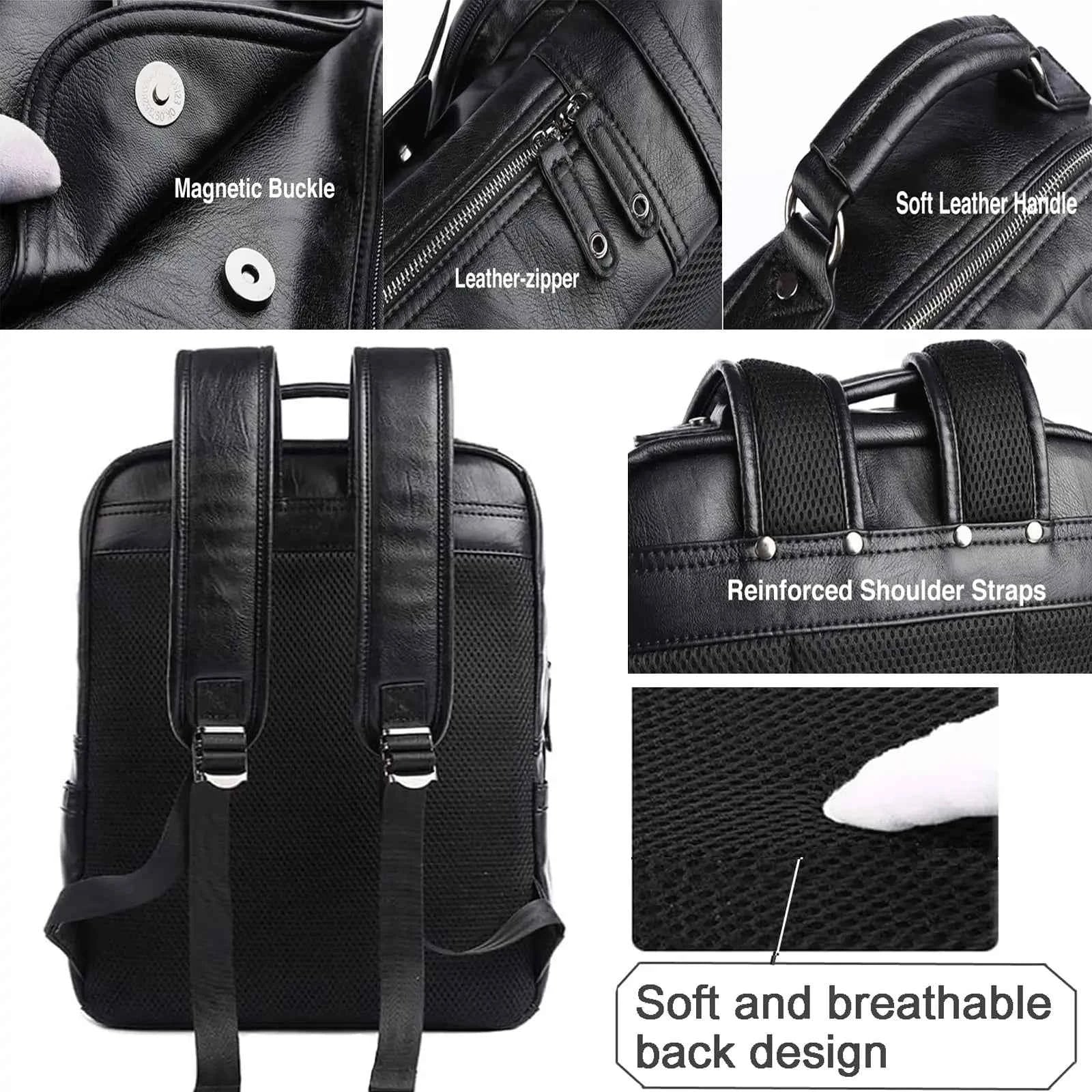 MOYYI Leather Laptop Backpack for Men Waterproof Travel Backpack Vintage Business Bag for Commuter Casual Leather Daypack