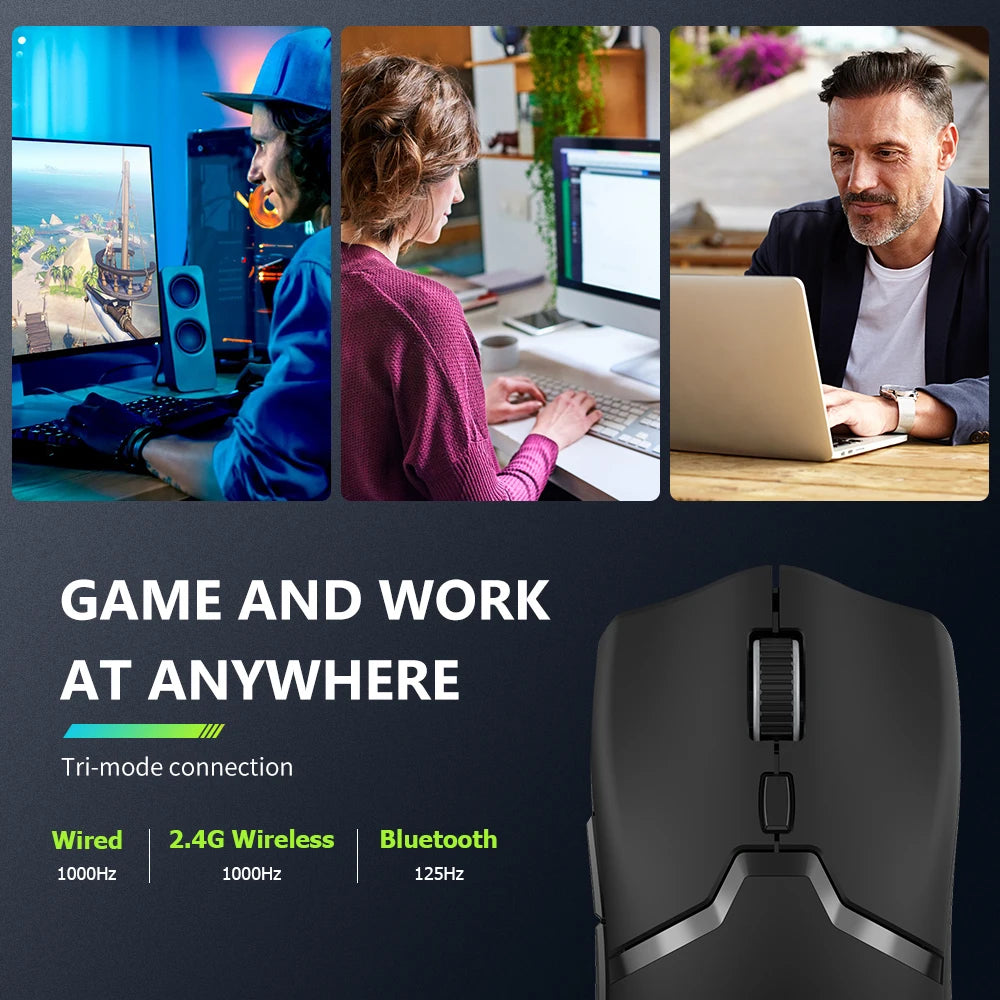 Delux M800PRO Gaming Mouse Wireless Tri-Mode Connection PAW3395 26000DPI 6 Programmable Buttons Macro Colorful Mice for PC Gamer