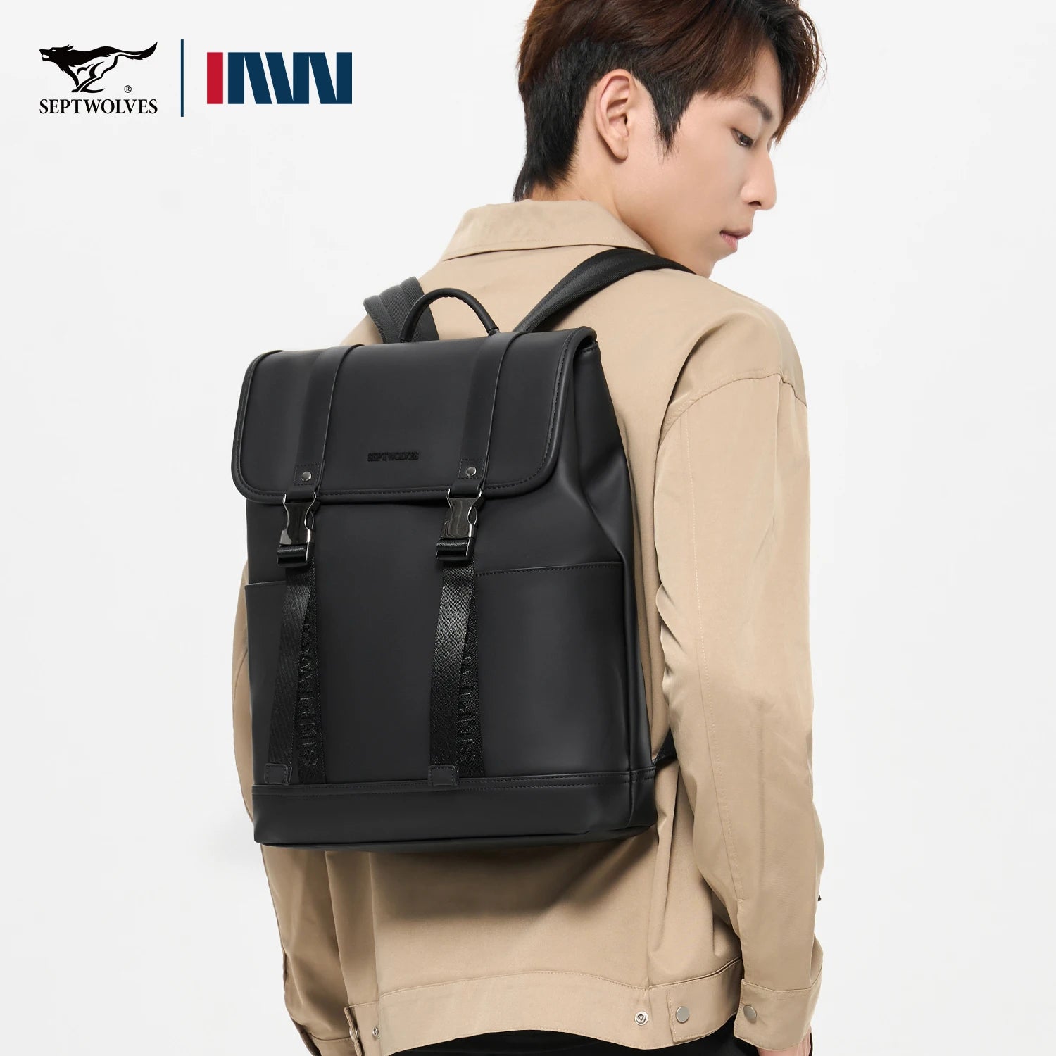 Septwolves Black Men Black Leather Backpack PU Large Capacity Best  Laptop Computer Backpack 15 Inch Travel Backpack Daily Use