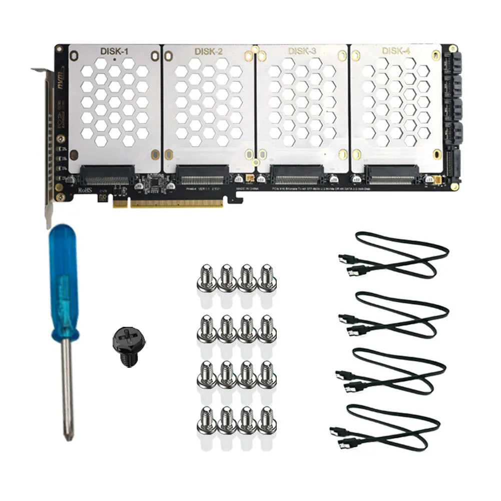 4-Port U2 NVME 2.5Inch SATA SSD Adapter Card Motherboard Support PCIe X4x4x4x4 PCIe X16 Bifurcation U.2 PCIe Adapter for PC