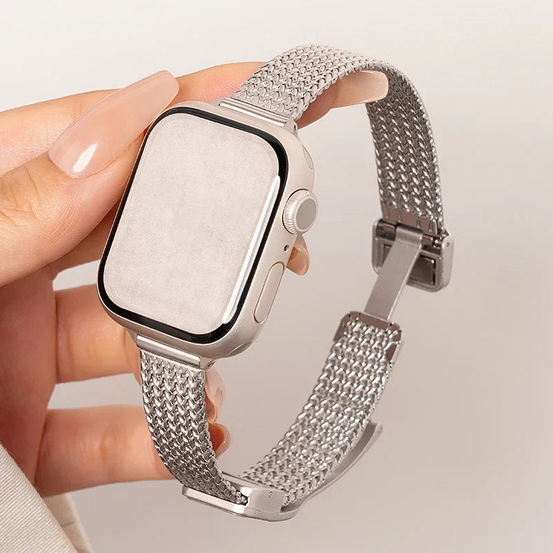 Women Metal Strap for Apple Watch Band 9 8 Ultra 49mm 7 SE 6 5 41mm 45mm 42mm 44/40/38mm Lady Gold Slim Magnetic iWatch Bracelet