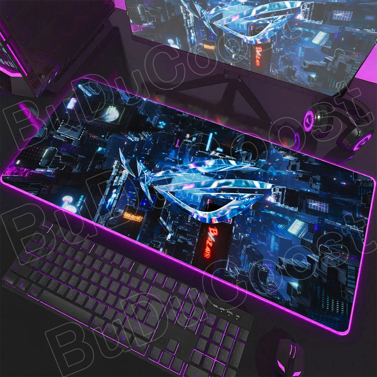 600x300x3mm RGB Gamer Glowing HD Keyboard Mat Asus Office Table New ROG Art Design Colorful LED Mouse Pad Rubber Non-slip Carpet