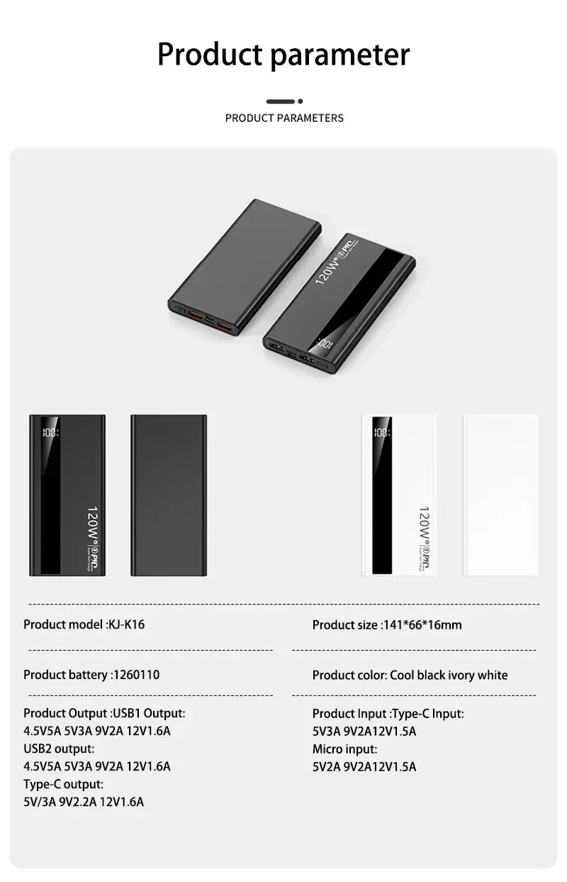 Lenovo 120W Fast Charging 2026 Large Capacity 200000mAh Digital Display Power Bank Outdoor Power Supply for Huawei iPhone