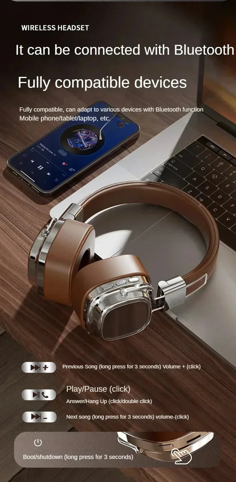2025 New 5.3 Foldable Wireless Bluetooth Headsets Headset Gamer Choice Retro Over Ear Headphones DJ Stereo Sounds Bluetooth