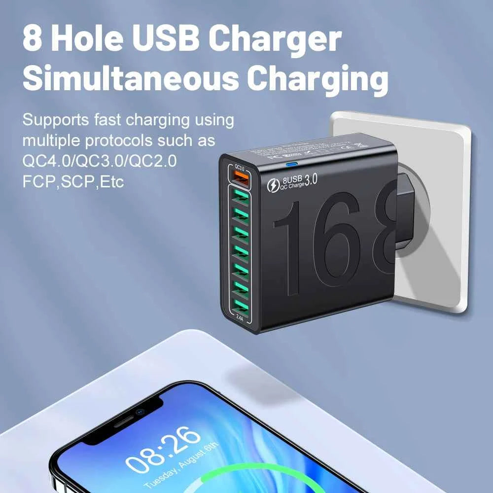 QC3.0 8 Port Fast Charging USB Charger EU/US Wall Charger For Phone Adapter For iPhone Xiaomi Huawei Samsung