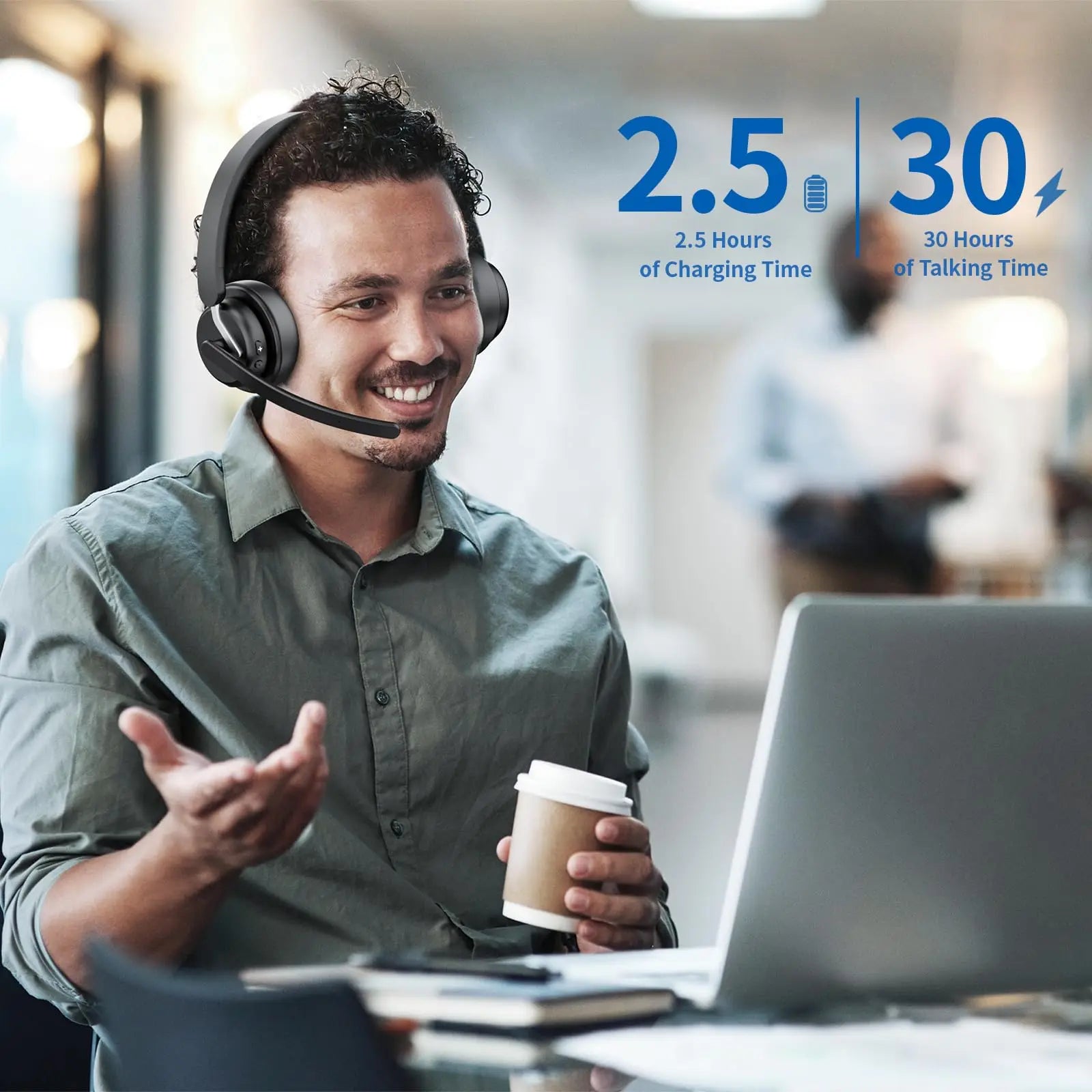AWATRUE EH11 Wireless Bluetooth Headset with AI Noise Cancelling Mic & Charging Base 2.4GHz Wireless Headphone with USB Dongle