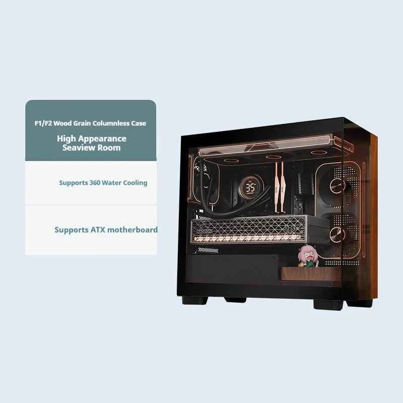 F1 Itx Case Walnut Sea View Room Desktop Computer Case With Glass Side View Support Matx/Atx Board E-Sports Game Computer Case