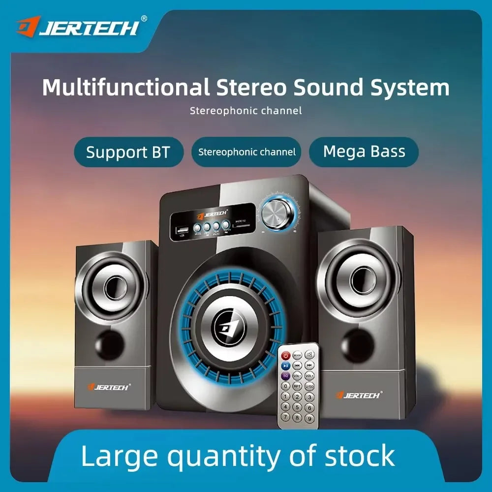 JERTECH Professional Monitor Sound Equipment Computer Speakers USB Wired Bluetooth Subwoofer Amplifier Audio Set with LED Remote