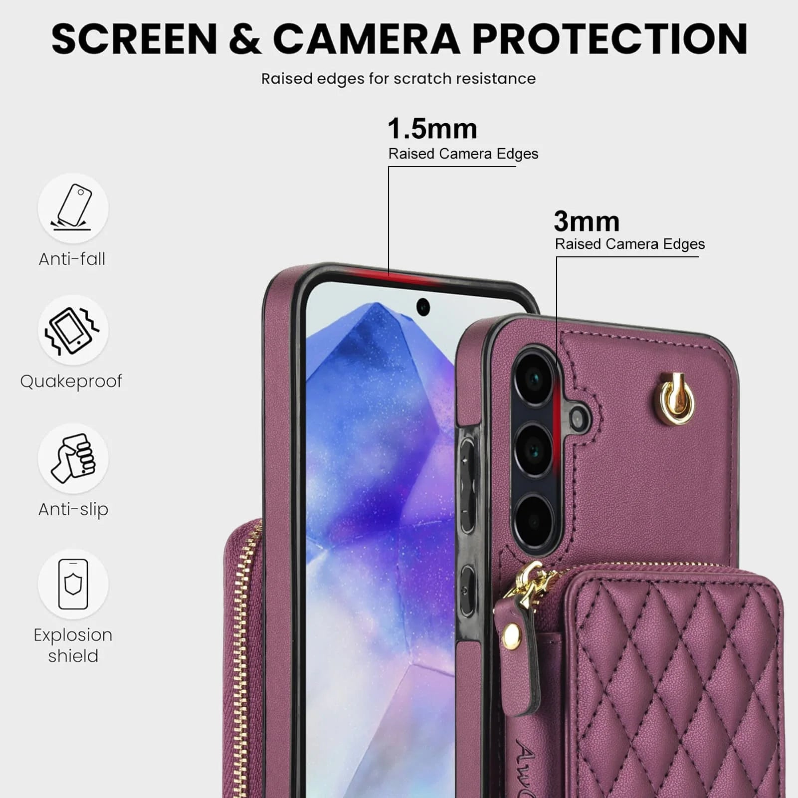 Crossbody Wallet Case for Samsung Galaxy A56 A36 A16 A55 A35 A15 A54 A14 A73 A53 A13, RFID Blocking Handbag Purse Flip Cover