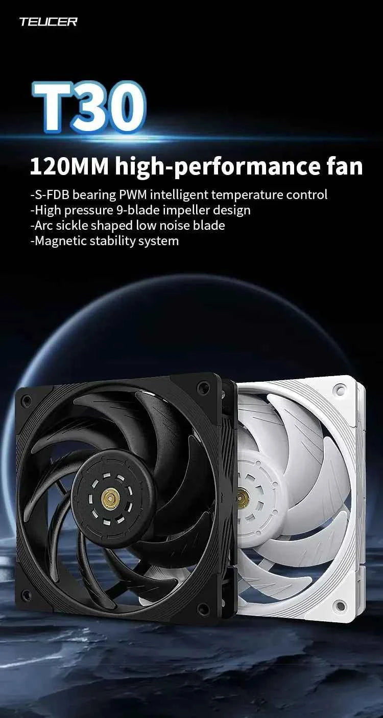 TEUCER T30 Computer Case Fan 12CM 4PIN PWM CPU Cooler Fan PC Case Silent Fan 120mm
