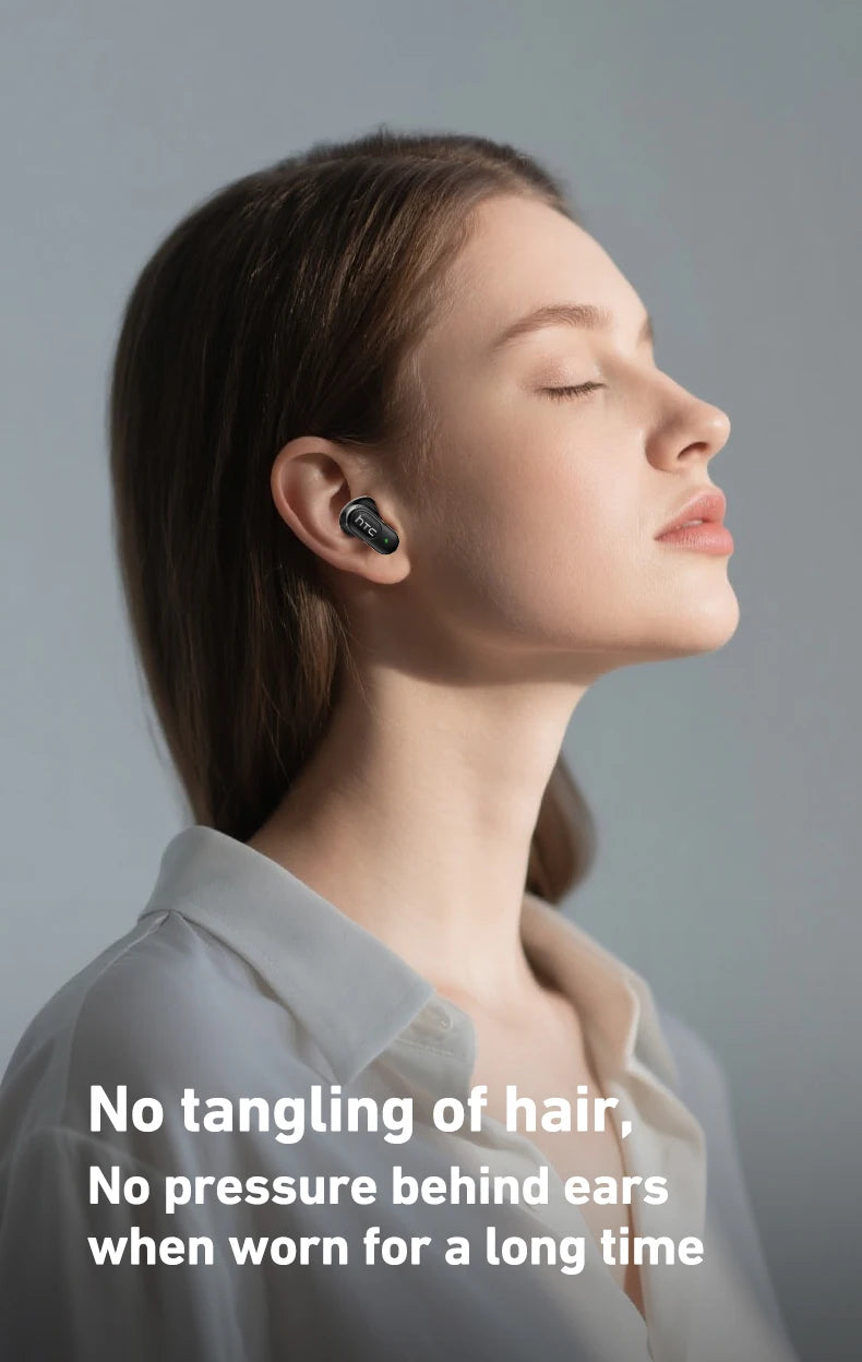 HTC NE51 Bluetooth Earphones TWS Sport Wireless Headphones Long Life with Mic In-Ear Earbuds AI Translator Earbuds