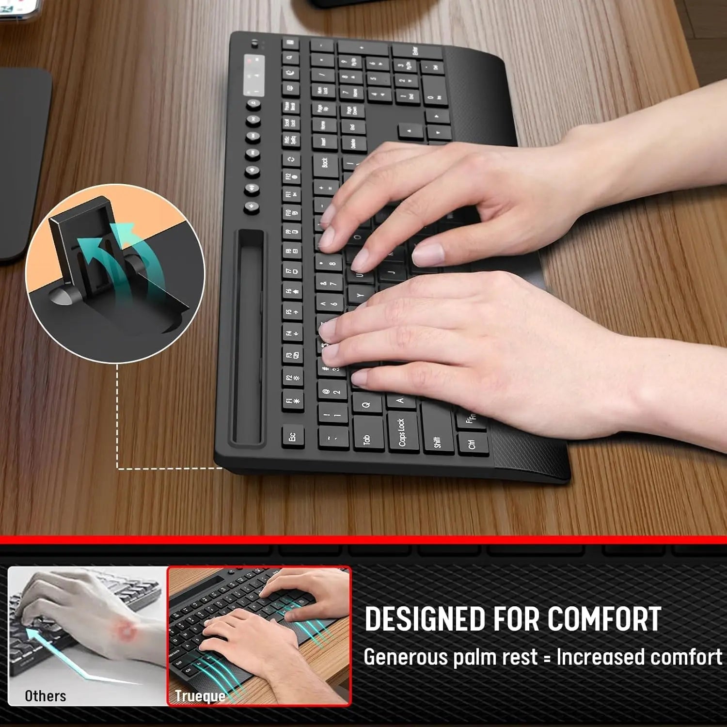 SGIAWETA-KM31 Wireless Keyboard and Mouse Combo - Full-Size Quiet Typing with Palm Rest, Phone Holder-birthday