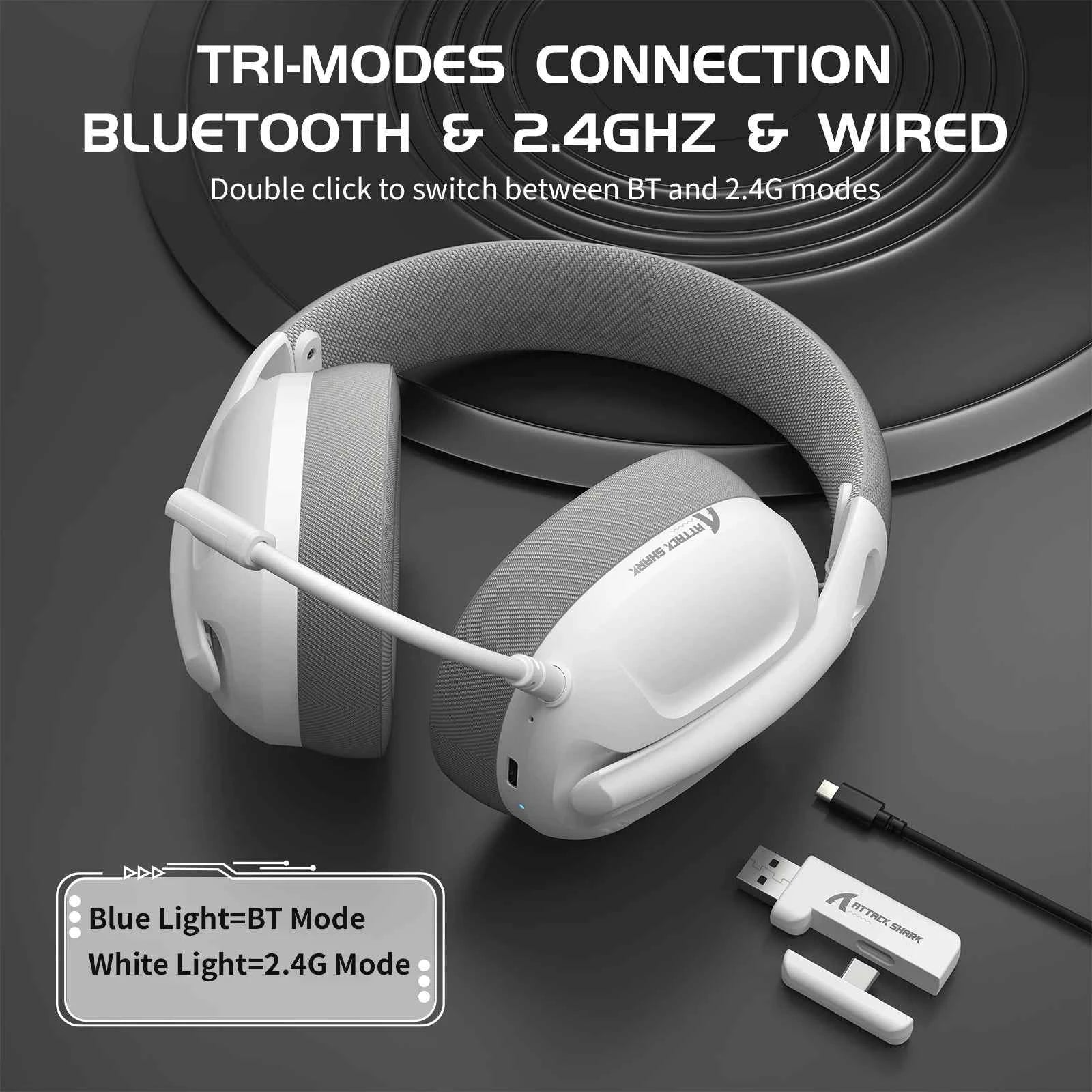 ATTACK SHARK L80 Ultra-Light Tri-Mode Gaming Headset Lightweight Wireless Gaming Headset for PC/PS4/PS5/Switch/Xbox