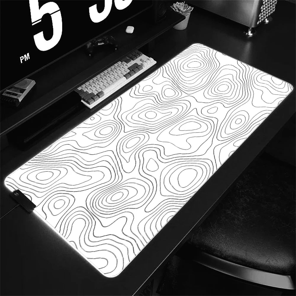 LED Desk Mat Black and White Lines RGB Computer Mouse Pad Gamer Cabinet Luminescence Abstract Mousepad Keyboard Gaming Deskmat