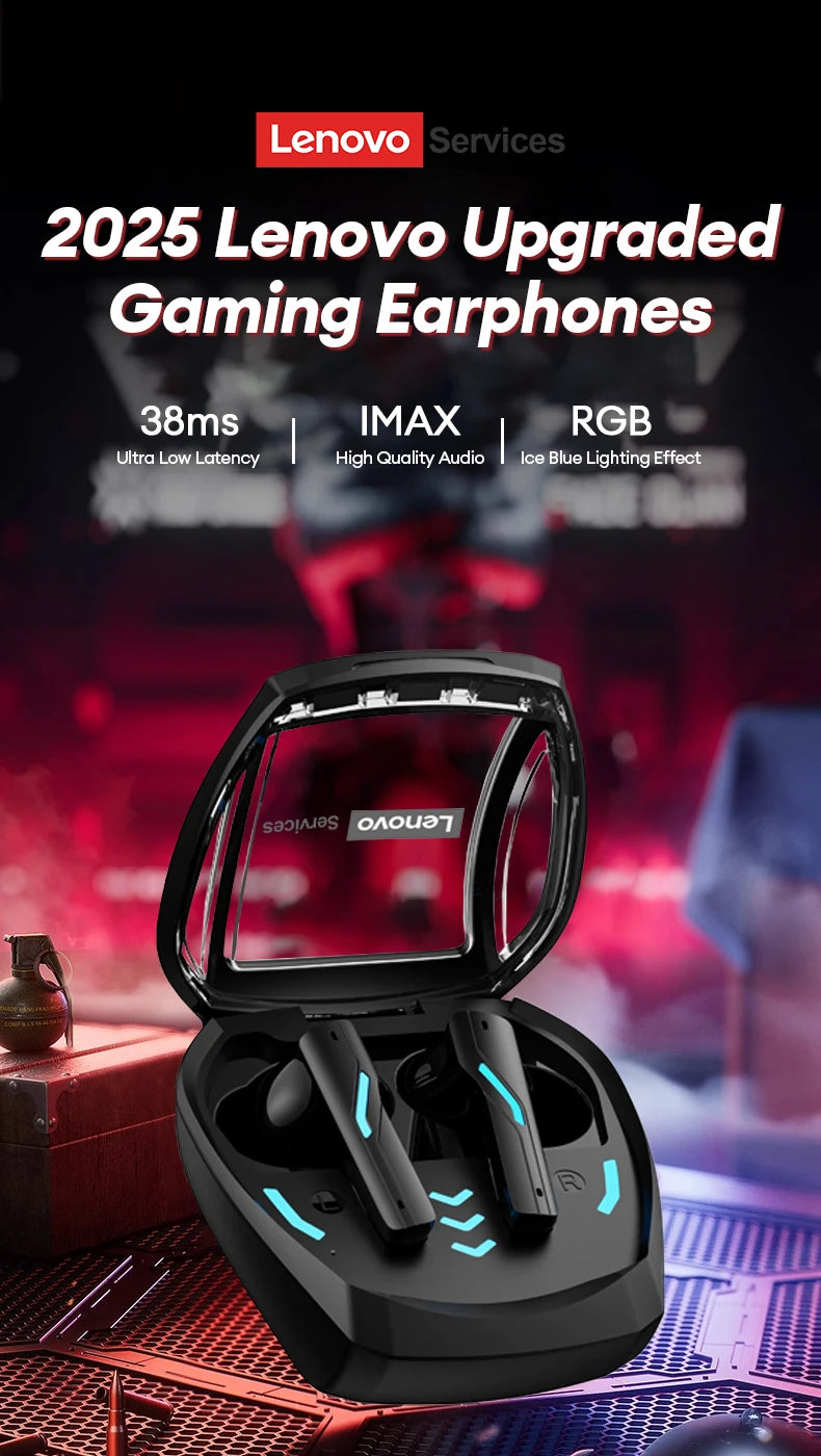 Lenovo GT100 True Bluetooth 6.0 Earphones Esports Gaming Wireless Headphone Low Latency HiFi Sound Music Earbuds Long Endurance